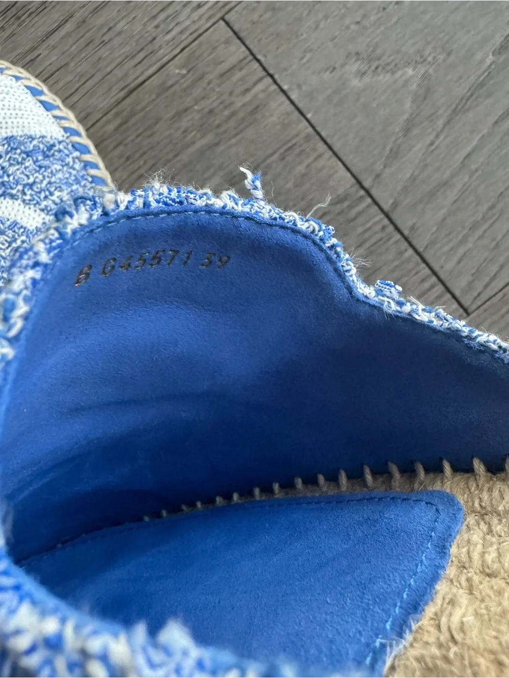 Chanel blue sequined tweed espadrille mules